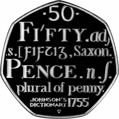 Obverse of 2005 Silver Proof Dictionary Fifty Pence