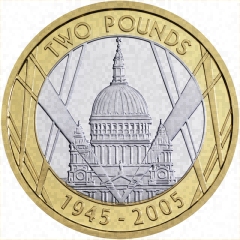 St. Paul's Cathedral on Reverse of 2005 £2 Coin