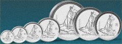 Seven sizes of 2006 Year of the Dog Coins