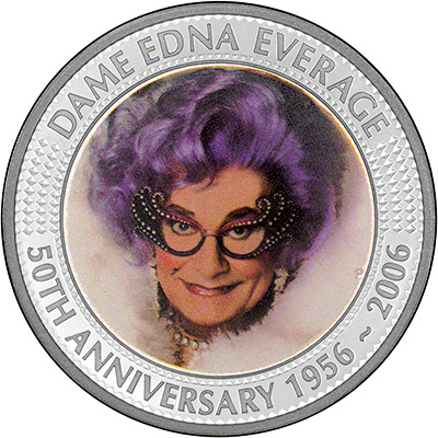 Reverse of 2006 50th Anniversary of Dame Edna Everage Silver Proof One Dollar