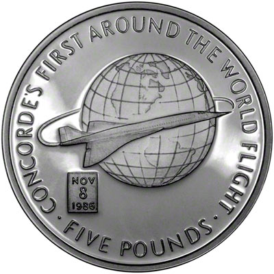 Reverse of 2006 Gibraltar Five Pounds - First Around the World Flight