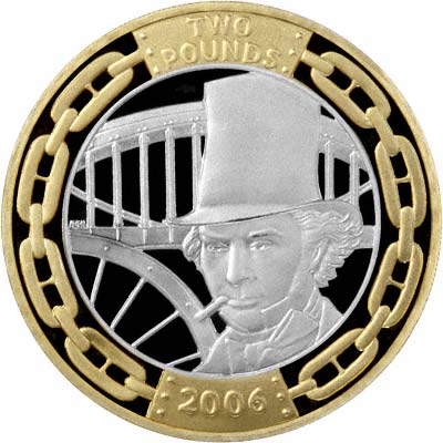 Reverse of 2006 Brunel the Man Silver Proof Two Pound Coin