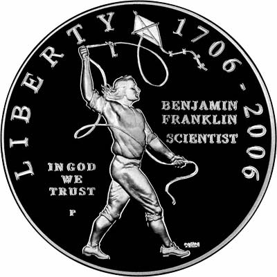 Reverse of 2006 Benjamin Franklin Scientist Silver Proof Dollar