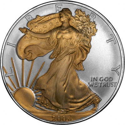 Obverse of 2006 American One Ounce Silver Eagle - Gold Plated