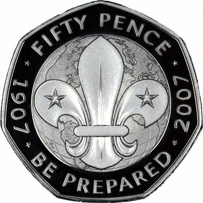 Reverse of 2007 Scouting Silver Proof Fifty Pence