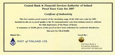 2007 Irish Proof Set Certificate