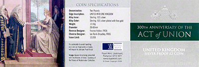 Obverse of 2007 Act of Union Tercentenary Silver Proof Two Pound Coin Certificate