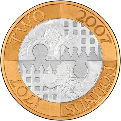 Reverse of 2007 Act of Union Tercentenary Silver Proof Two Pound Coin