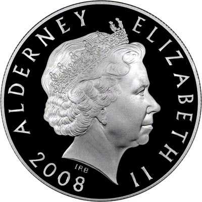 Obverse of 2008 Alderney Silver Proof Five Pounds