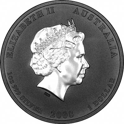 Obverse of 2007 / 2008 Australian Year Of The Rat or Mouse One Ounce Silver Bullion Coin - Series 2