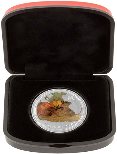 2008 Australian Year Of The Rat or Mouse Coloured One Ounce Silver Gilded Coin - Series 2 in Presentation Box