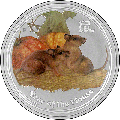 Reverse of 2008 Australian Year Of The Rat or Mouse Coloured One Ounce Silver Bullion Coin - Series 2