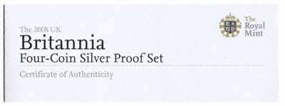 2008 Britannia 4 Coin Silver Proof Collection Certificate