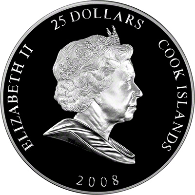 Obverse of 2008 Cook Islands Silver Proof Twenty Five Dollars