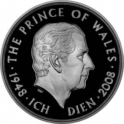 Reverse of 2008 Prince Charles 60th Birthday £5 Crown