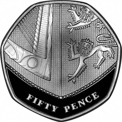 Reverse of 2008 Silver Proof Fifty Pence - Shield of Arms