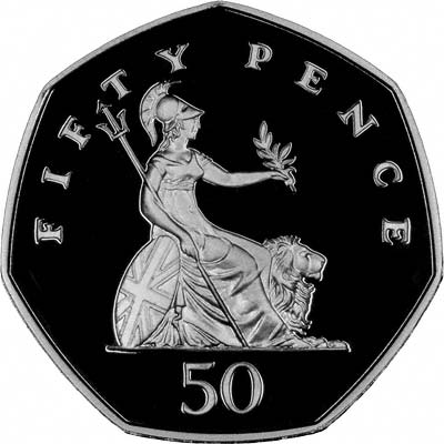 Britannia on Reverse of 2008 Silver Proof Fifty Pence