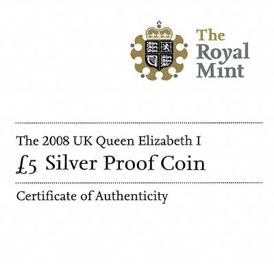 2008 Five Pound Silver Proof Box Certificate