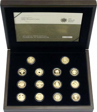 Our 2008 Fourteen Coin Selectively Gold Plated Silver Proof Pound Designs Boxed Collection Photograph