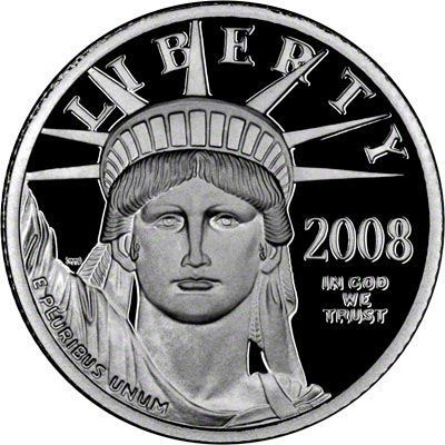 Obverse of 2008 Quarter Proof American Eagle in Platinum