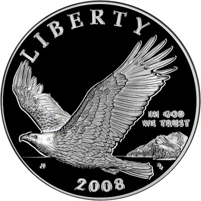Obverse of 2008 Bald Eagle Silver Dollar