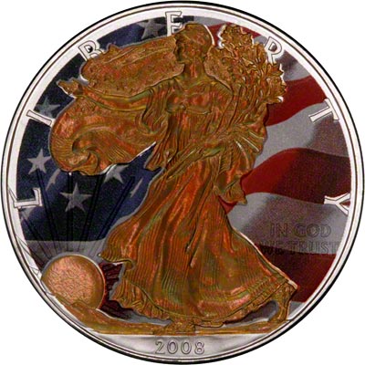 Obverse of 2008 American One Ounce Coloured Silver Eagle