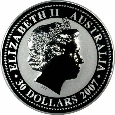 Obverse of 2009 Australian Year Of The Ox One Kilo Silver Bullion Coin