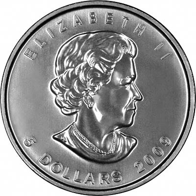 Obverse of 2009 Silver Canadian Maple Leaf