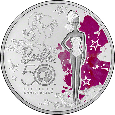 Reverse of 2009 Tuvalu 50th Anniversary of Barbie $1 Coin