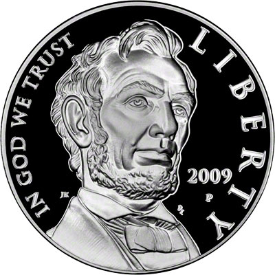 Obverse of 2009 Abraham Lincoln Silver Dollar