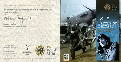 2010 Battle of Britain Five Pound Coin Certificate