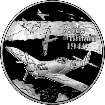 Reverse of 2010 Battle of Britain Silver Proof Five Pound Coin