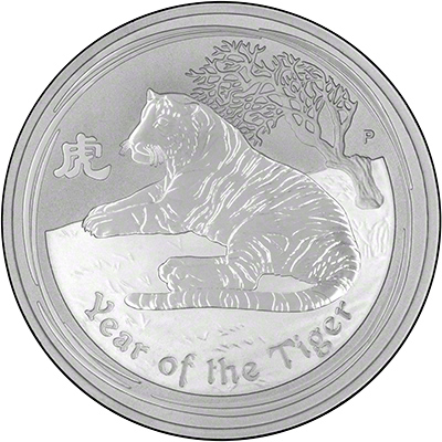 Reverse of 2010 Australian Year Of The Tiger Two Ounce Silver Bullion Coin- Series 2