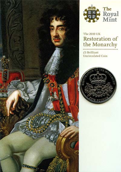 Obverse of 2010 Restoration of the Monarchy Five Pound Crown in Presentation Folder