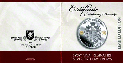 Tristan da Cunha 2010 Silver Proof One Crown Certificate
