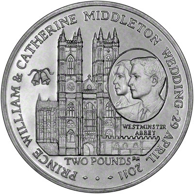 Reverse of 2011 Ascension Islands Two Pounds Coin - Westminster Abbey