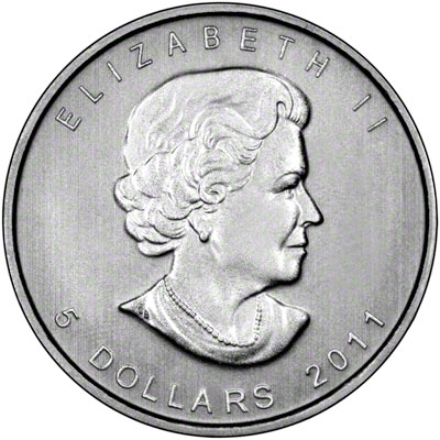 Obverse of 2011 Silver Maple Leaf