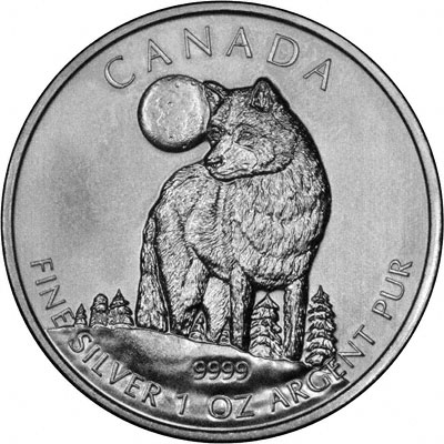 Reverse of 2011 Canadian One Ounce Silver Wolf