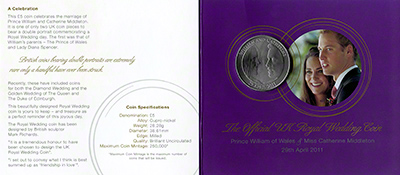 Obverse of 2011 Royal Wedding Five Pound Cupro Nickel Crown