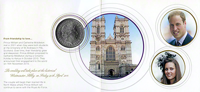 Reverse of 2011 Royal Wedding Five Pound Cupro Nickel Crown