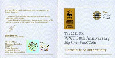 2011 WWF Silver Proof Fifty Pence Certificate