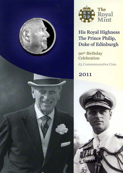 2011 Prince Philip's 90th Birthday Five Pound Crown in Presentation Folder