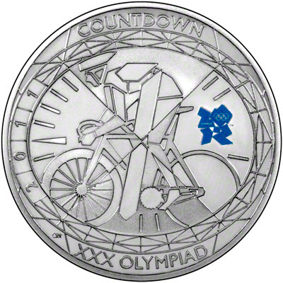 Reverse of 2011 Olympic Countdown Silver Proof Five Pound Crown