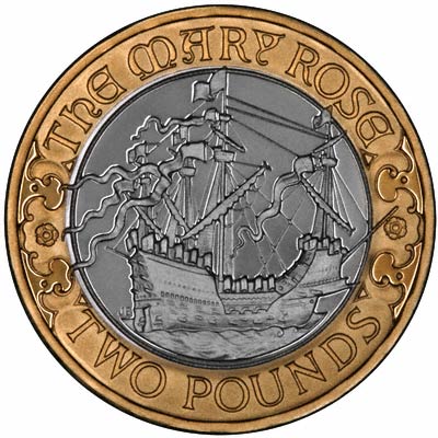 Reverse of 2011 Mary Rose Proof Two Pound Coin