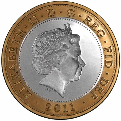 Obverse of 2011 Mary Rose Proof Two Pound Coin