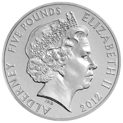 Obverse of 2012 Alderney 100th Anniversary of Titanic Five Pound Coin