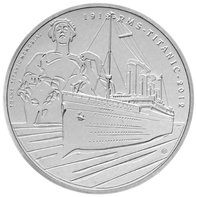 Reverse of 2012 Alderney 100th Anniversary of Titanic Five Pound Coin