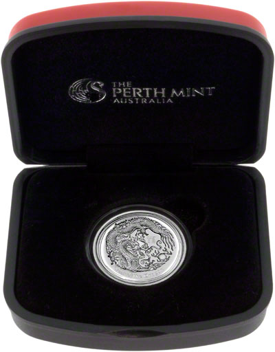 2012 Australian Year Of The Dragon Silver Proof High Relief One Ounce Coin in Presentation Box