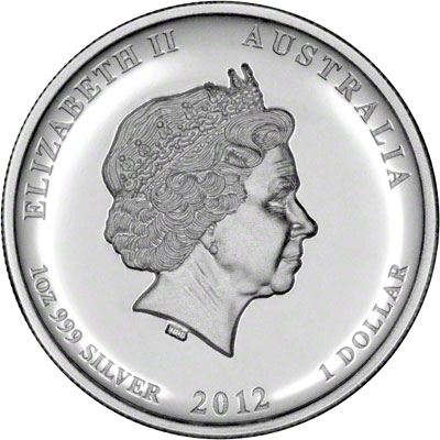 Obverse of 2012 Australian Year Of The Dragon One Ounce Silver Proof High Relief - Series 2