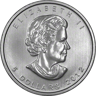 Obverse of 2012 Silver Maple Leaf